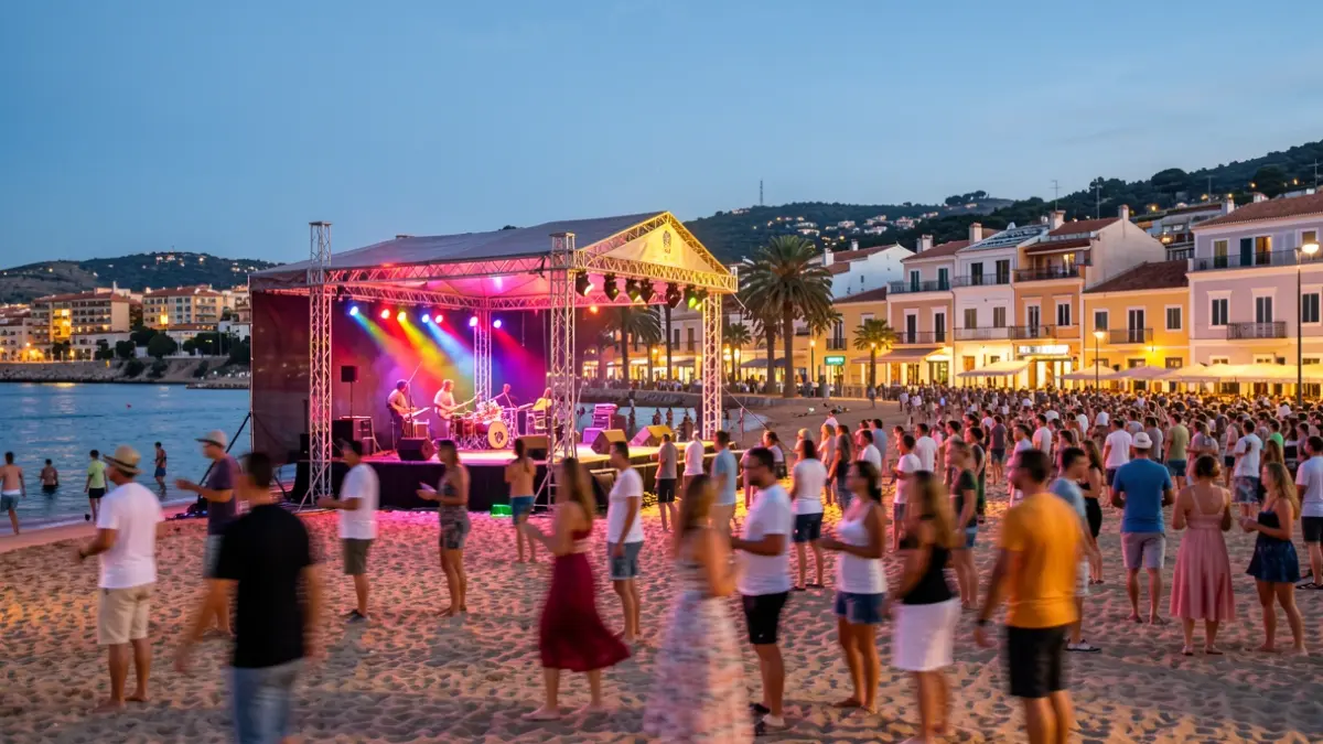 Imatge genèrica d'un escenari musical a la platja de Calella durant la Festa Major.