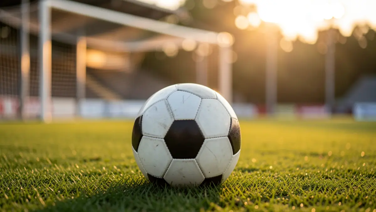 Generic image of a soccer ball on grass.