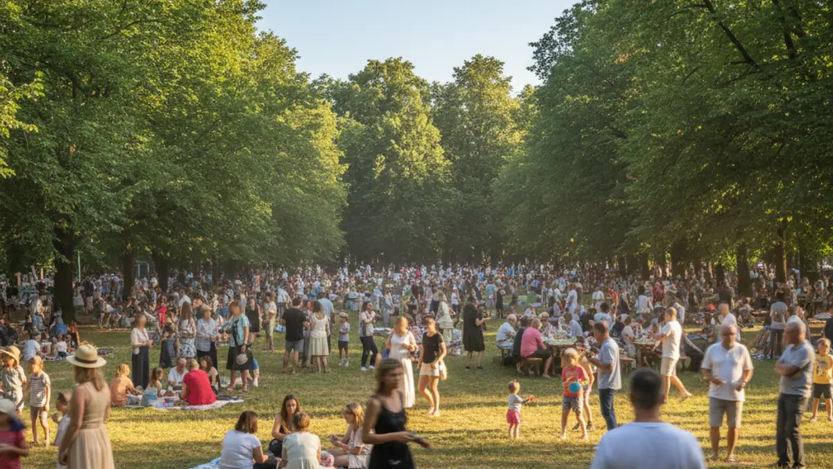 Imatge genèrica d'un aplec comunitari en un parc amb activitats i gent gaudint de la natura.