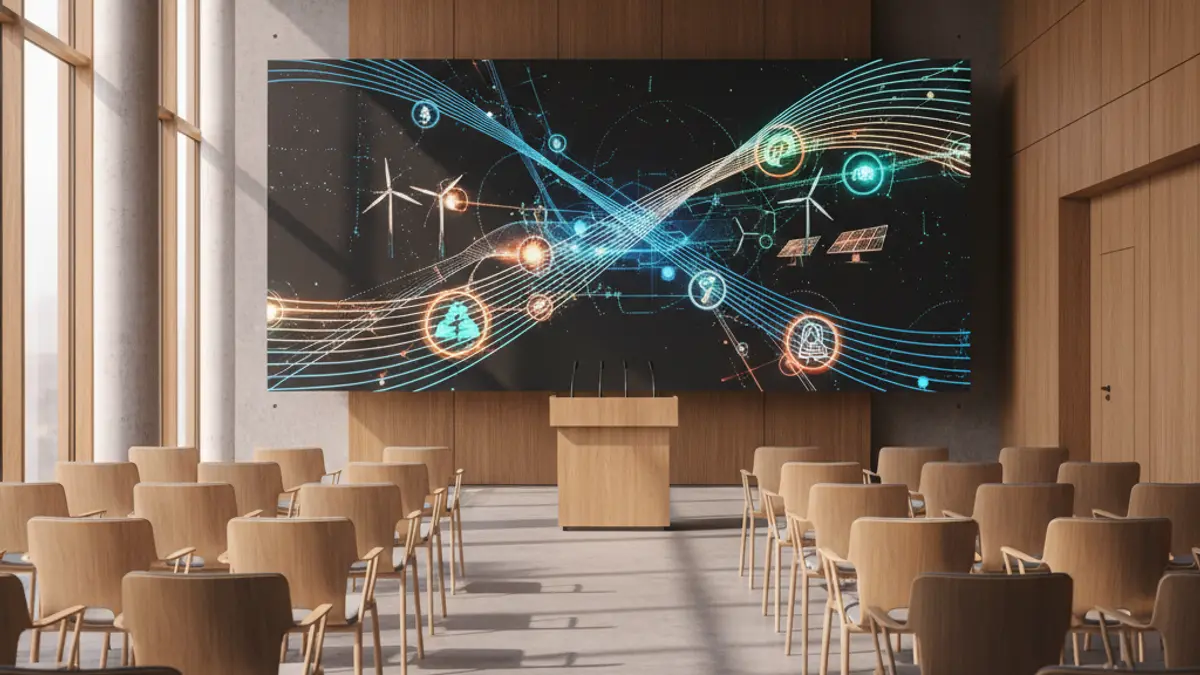 Imagen genérica de una sala de conferencias preparada para un foro económico sobre energía.