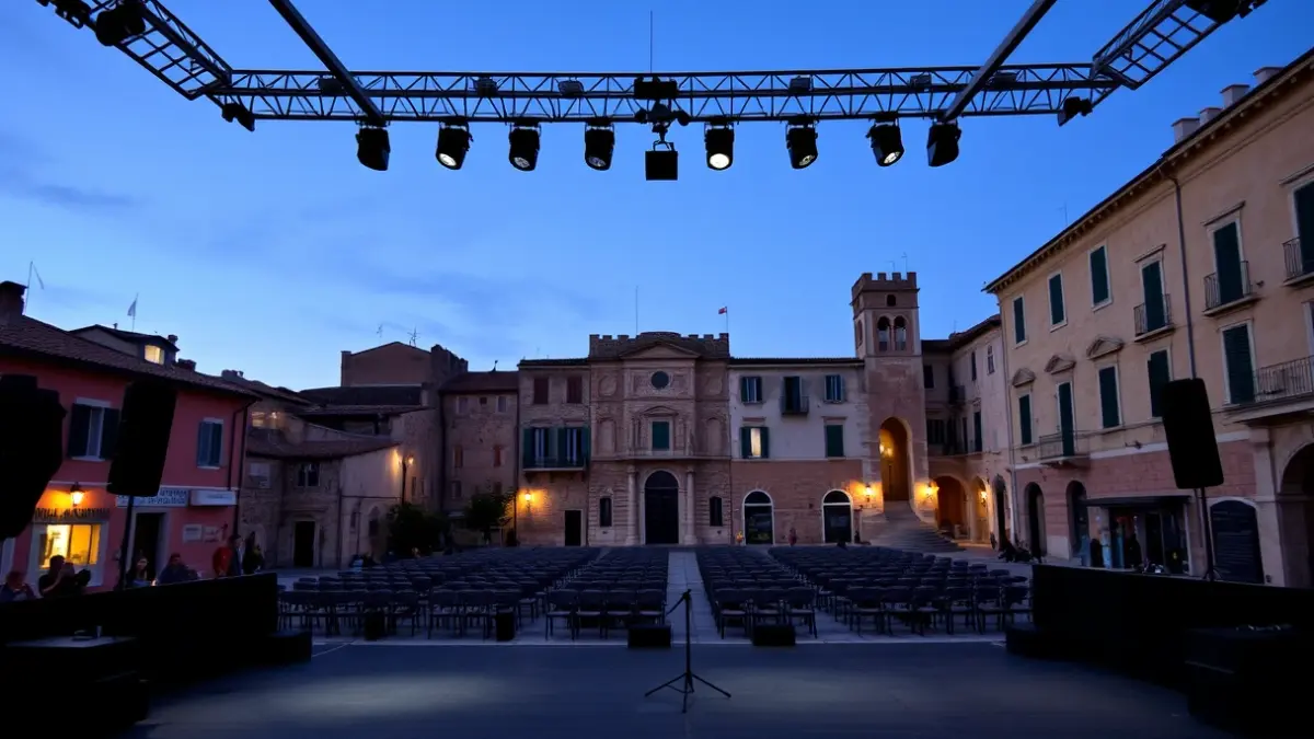 Escenari a la plaça de l'Absis de Tortosa durant un espectacle de dansa.