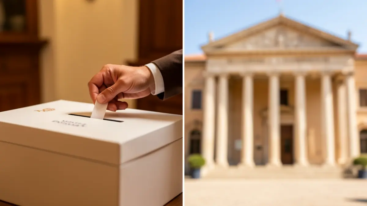 Imagen genérica de votación y fachada de un ayuntamiento.