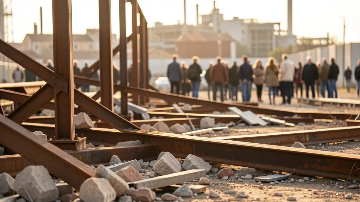 Imatge d'unes obres de reconstrucció en un entorn industrial.
