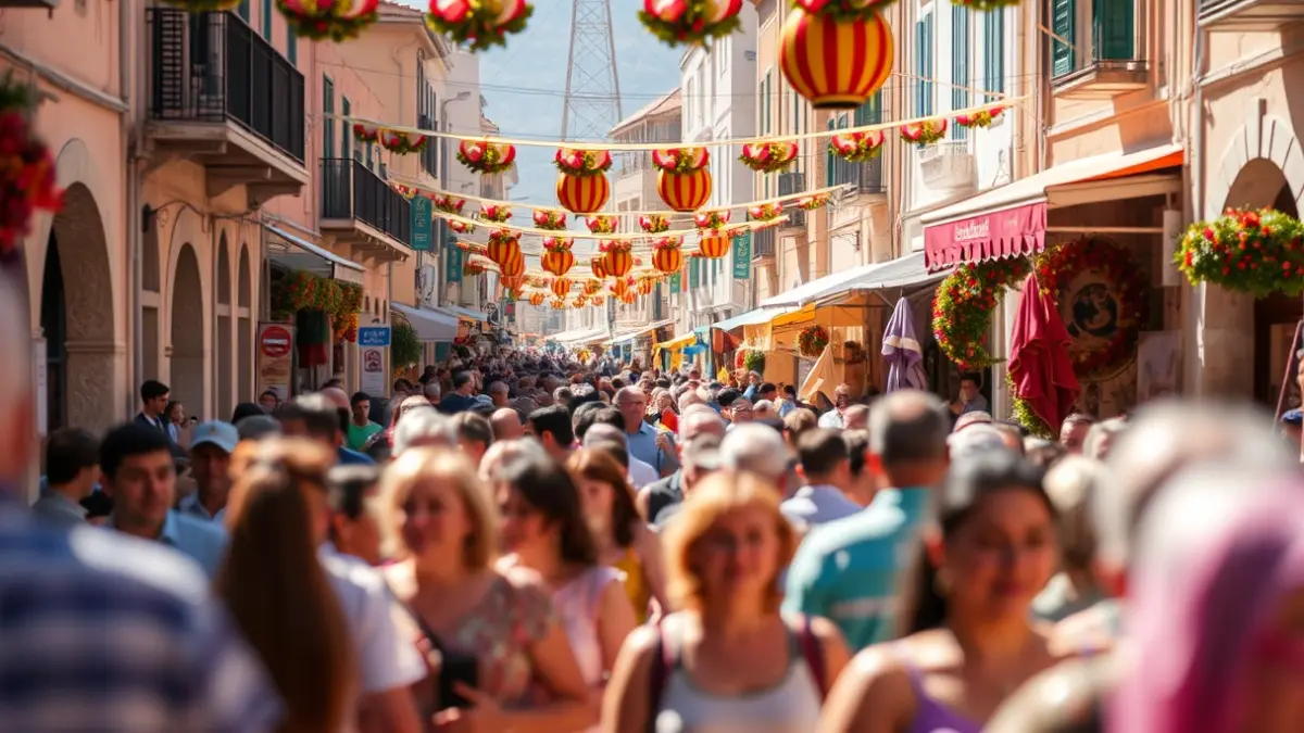 Imatge genèrica d'una festa tradicional en un poble mediterrani, amb gent i decoracions.