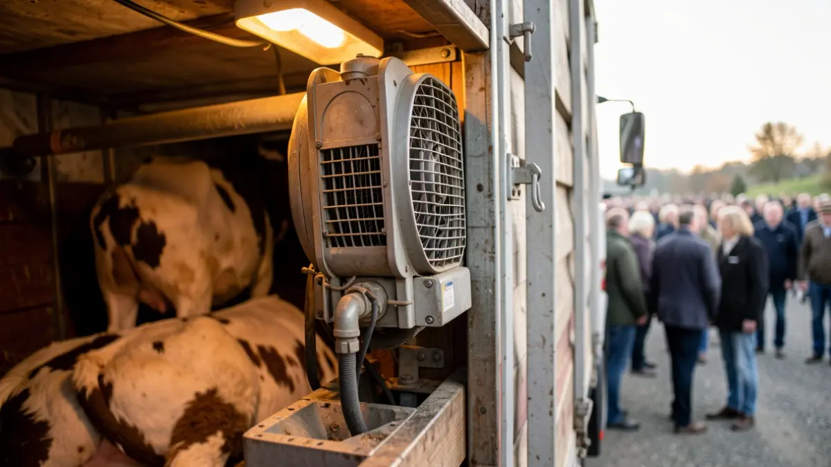 Detail of the ventilation system of a live animal transport truck.