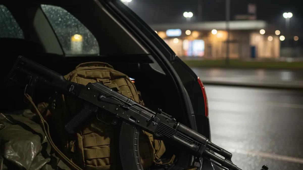 Image of an AK-74 assault rifle inside a vehicle.