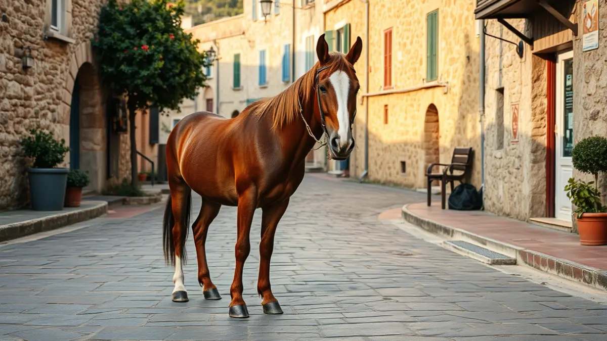 Imatge d'un cavall deambulant per un carrer de Sarral.