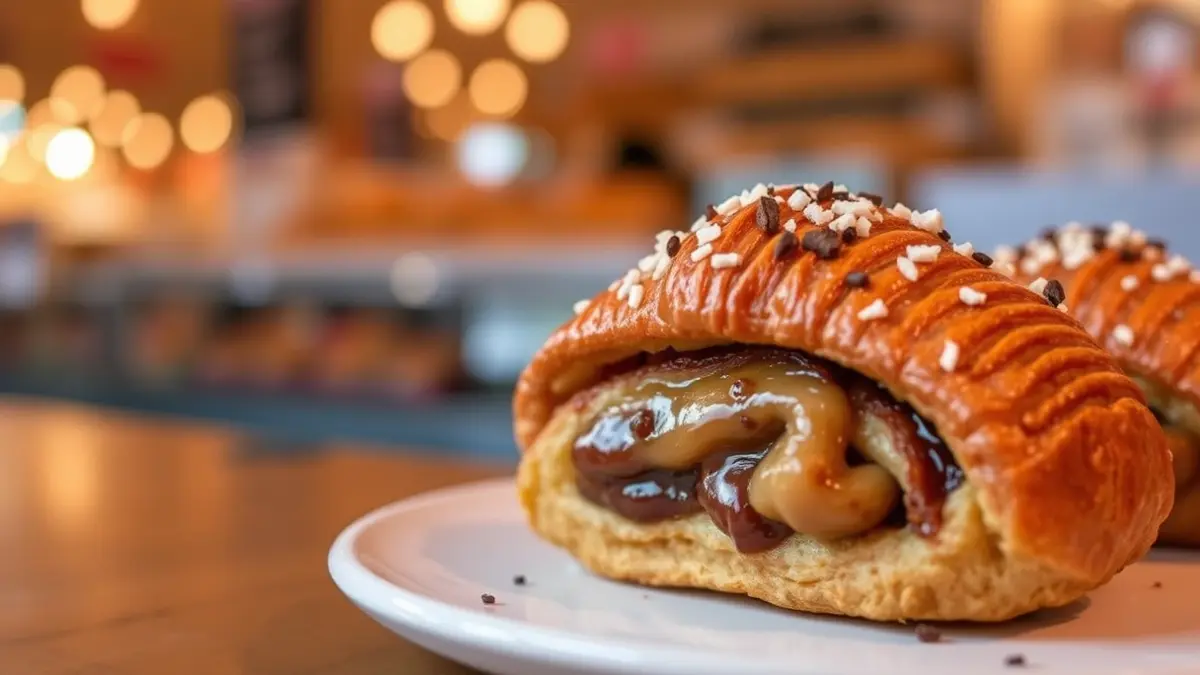 Image of a gourmet croissant with an original topping and filling.