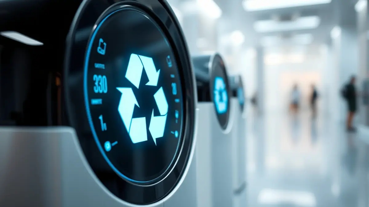 Imagen genérica de un contenedor de reciclaje inteligente con pantalla digital.