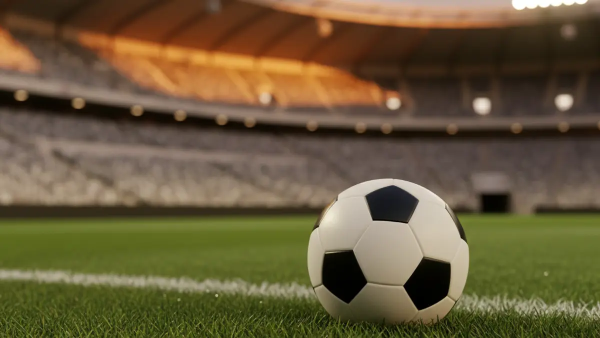Generic image of a soccer ball on stadium grass.