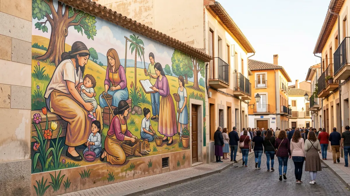 Artistic mural depicting anonymous women in essential tasks in Tornabous.