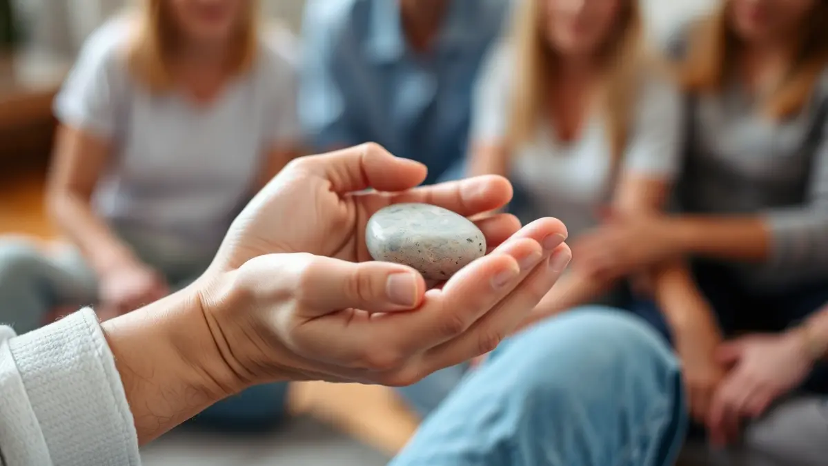 Generic image of hands holding a stone, symbolizing support and connection in a group.
