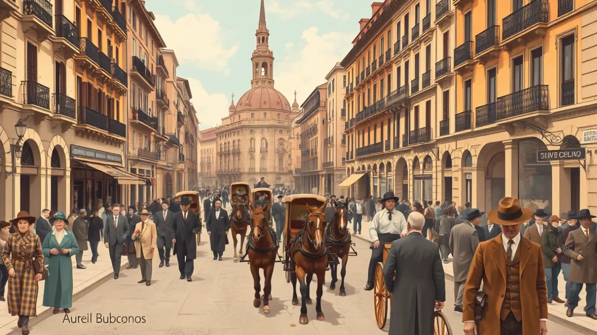 Ilustración que contrasta la Terrassa modernista con elementos digitales actuales.
