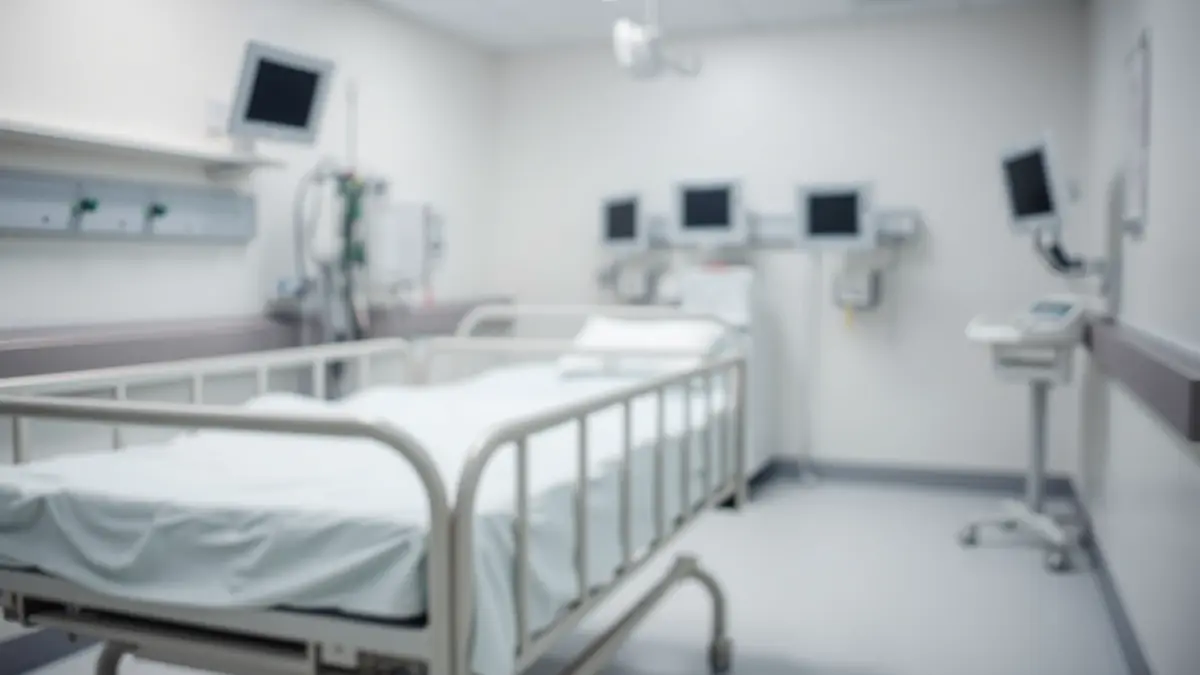 Generic image of a hospital room, with a bed and medical equipment.