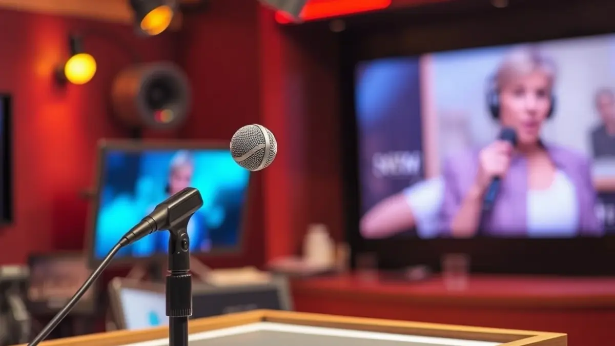 Imagen genérica de un micrófono en un estudio de televisión o radio.