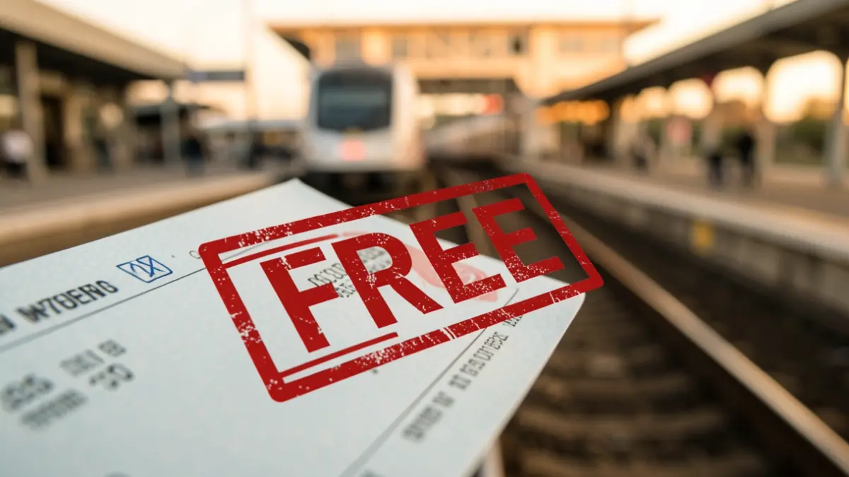 Generic image of a train ticket with a 'Free' stamp.