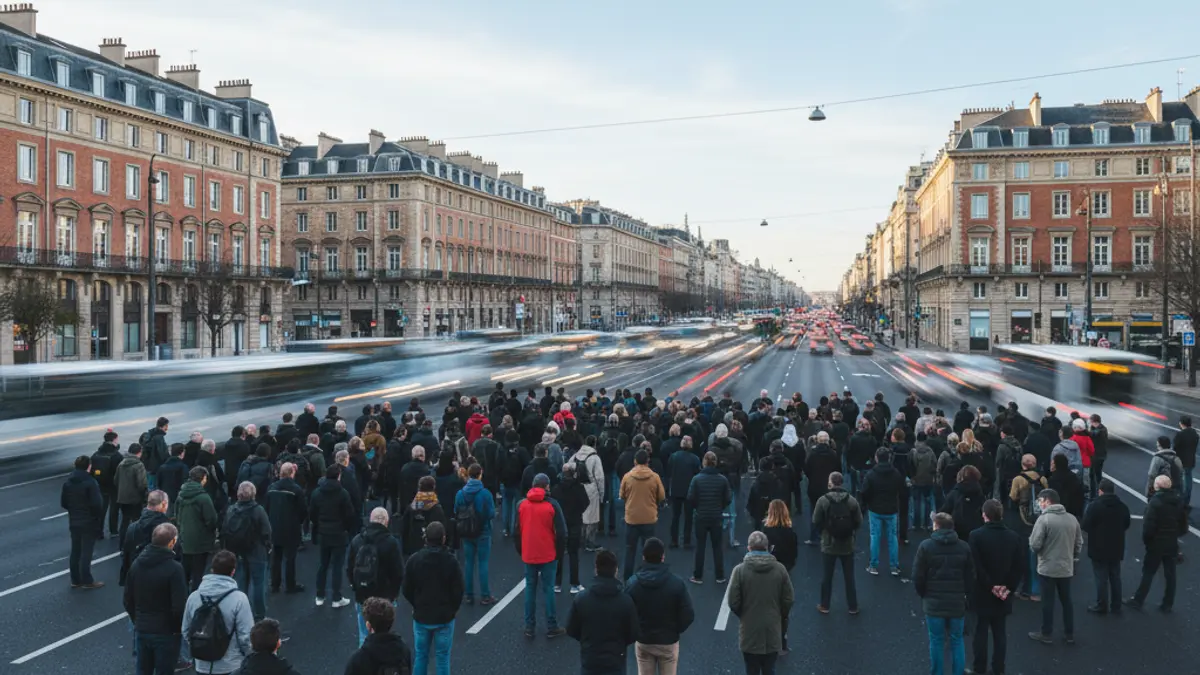 Imatge genèrica d'una protesta de treballadors en una carretera.