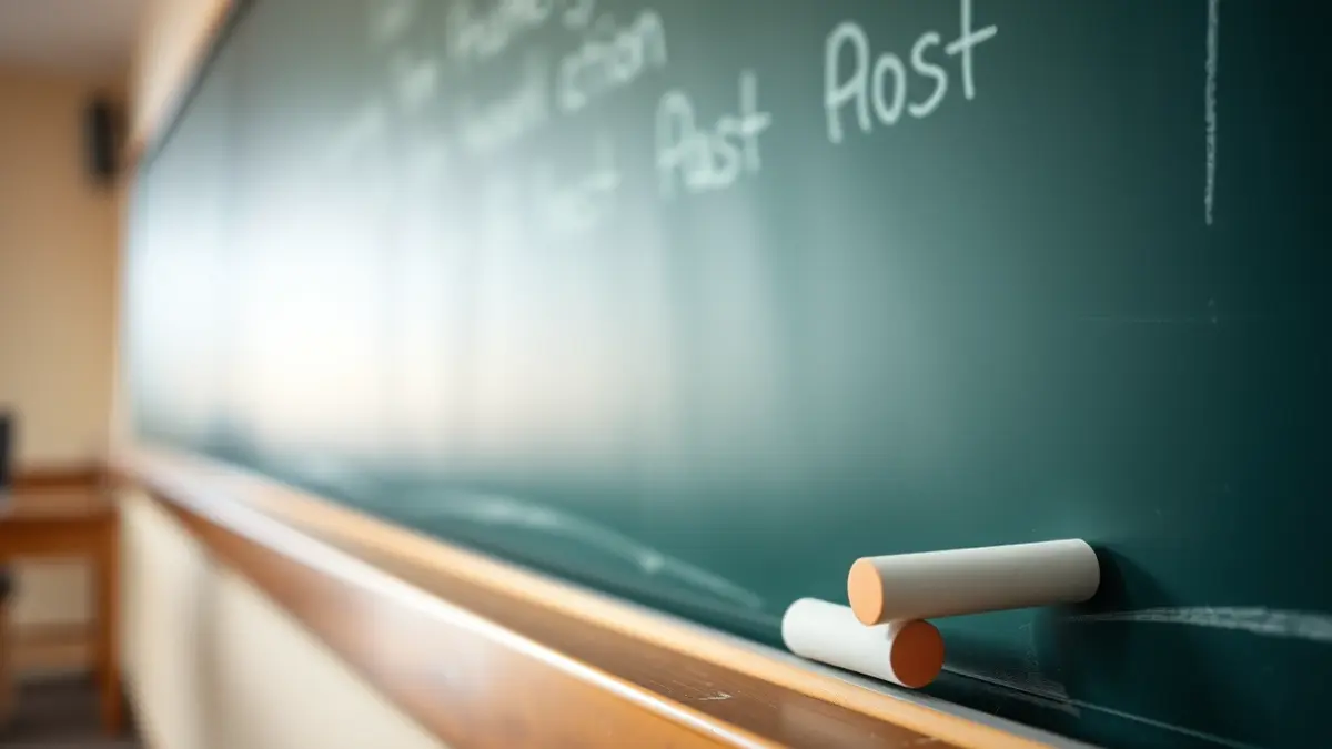 Imatge genèrica d'una pissarra d'escola amb guix, simbolitzant l'educació i la protesta.