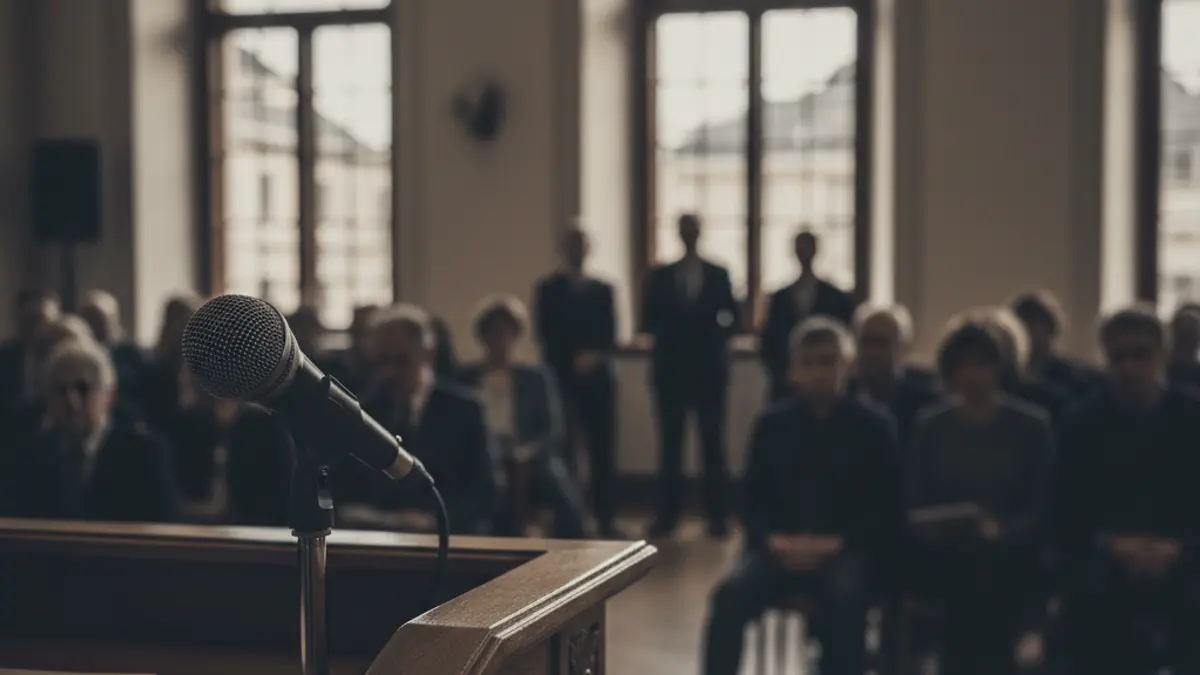 Generic image of a microphone on a podium, symbolizing negotiations or statements.