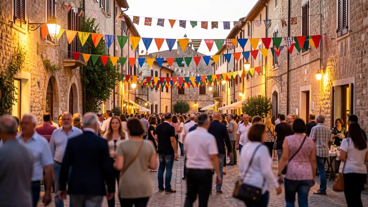 Imagen genérica de una plaza de pueblo con ambiente festivo.