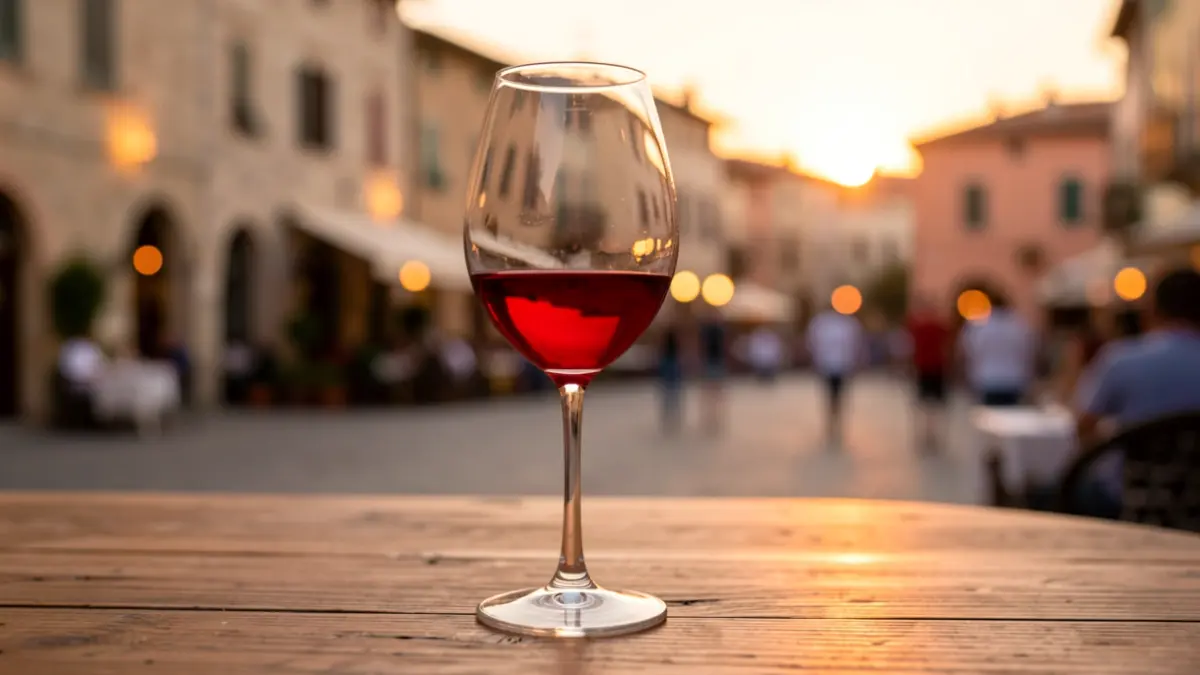 Imagen genérica de una copa de vino en un entorno festivo.