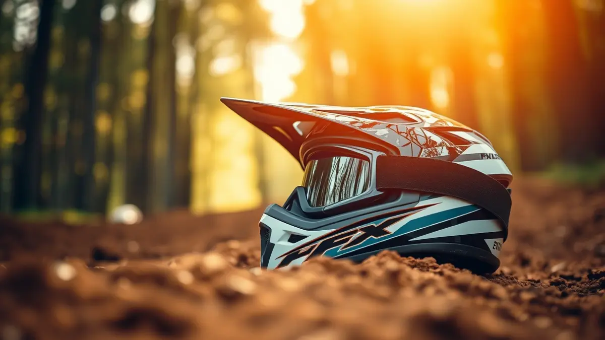 Imatge genèrica d'un casc de motocròs en una pista de terra.