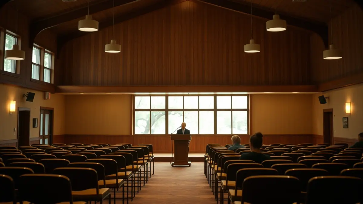 Imatge genèrica d'una sala de conferències buida abans d'una xerrada.