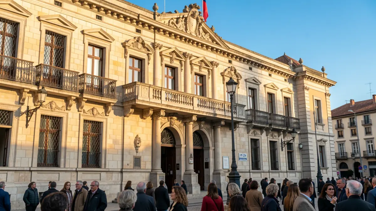 Imagen genérica de un edificio municipal catalán con sol.