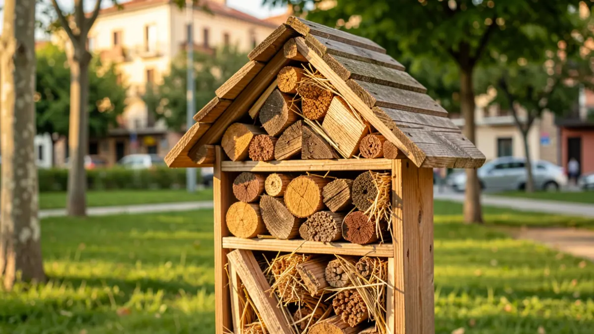 Imatge genèrica d'un hotel d'insectes en un entorn urbà català.
