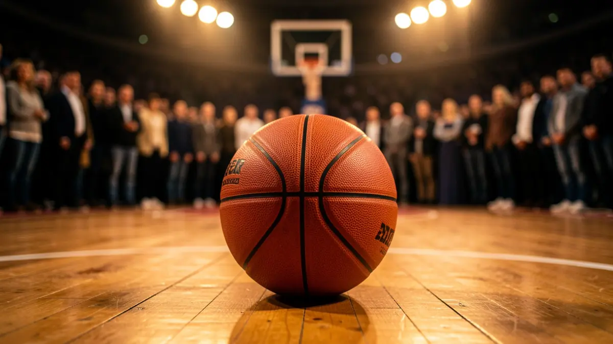 Generic image of a basketball on a court.