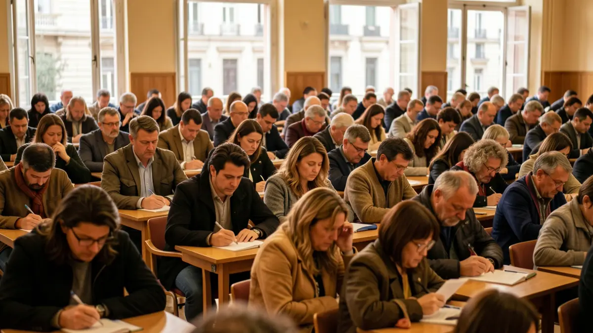 Imatge genèrica de persones fent un examen en un espai ampli.