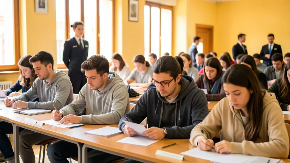 Estudiants realitzant les Proves d'Accés a la Universitat (PAU) en un institut de Granollers.
