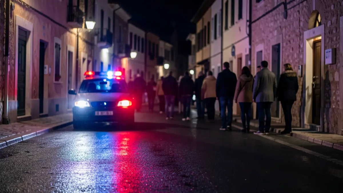 Imatge genèrica de llums d'emergència reflectint-se en asfalt mullat a la nit.