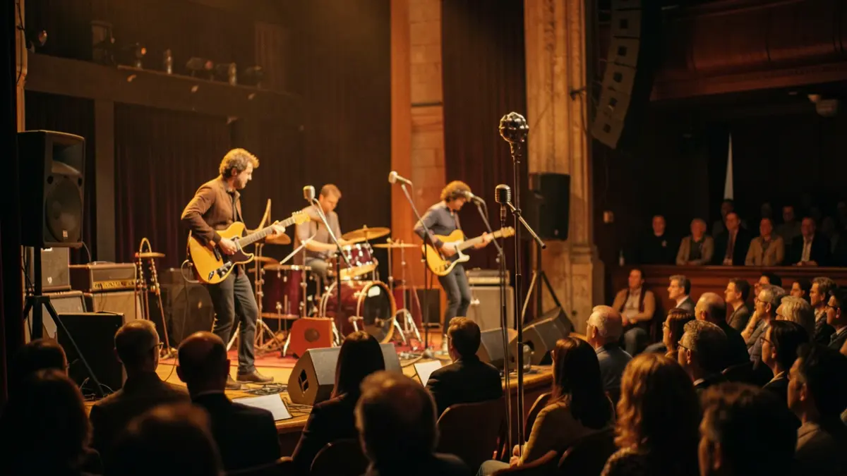 Generic image of a Beatles tribute concert in a cultural center.