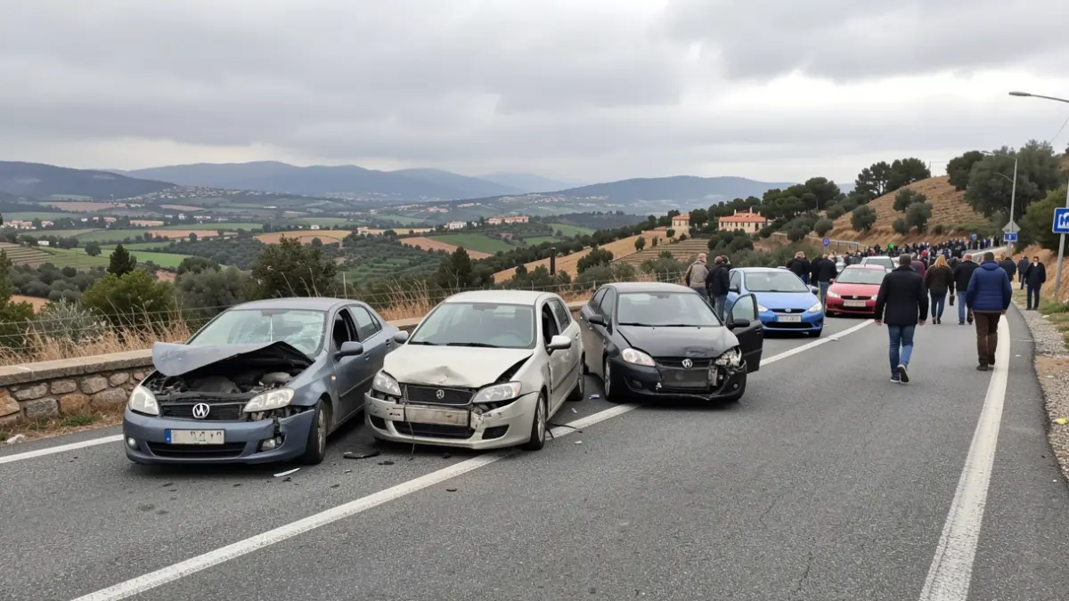Generic image of four crashed cars on the side of a road.