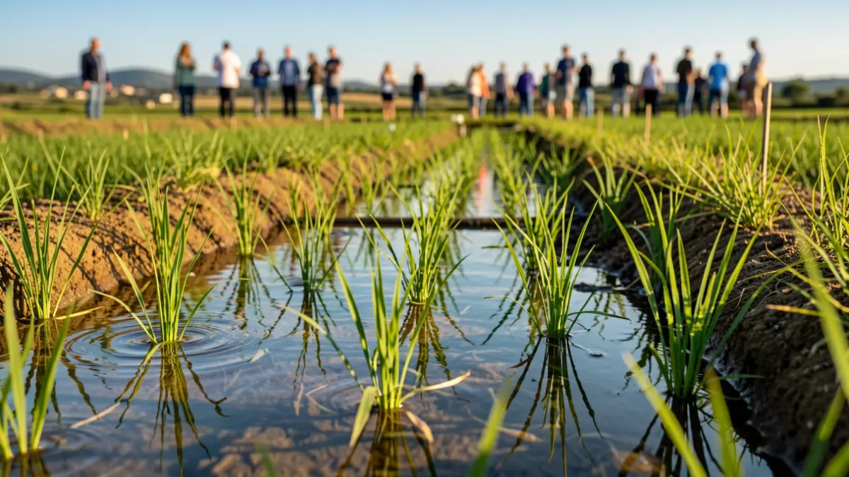 Generic image of irrigation channels in a rice paddy field in Catalunya.