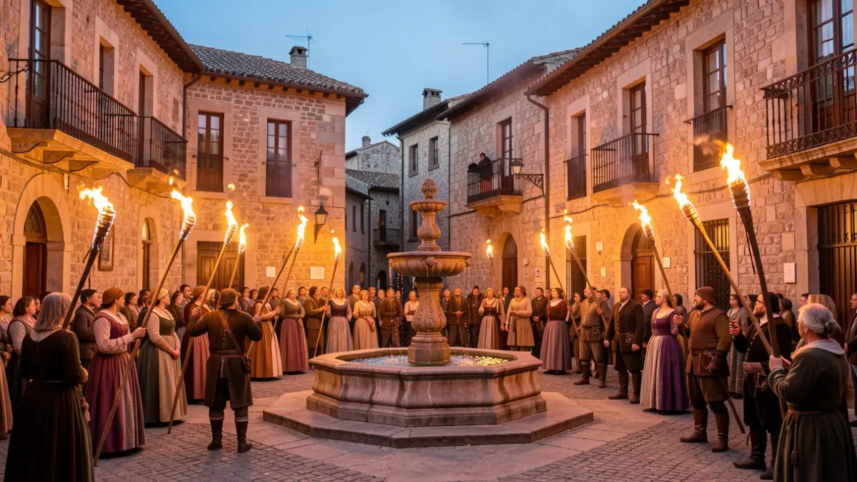 Imagen genérica de una plaza catalana con fallas y gente celebrando la verbena de San Juan.