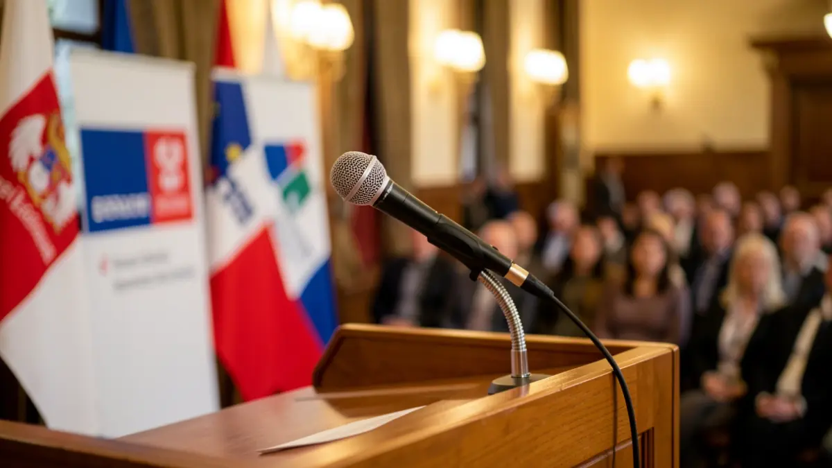 Imatge genèrica d'un faristol amb un micròfon.