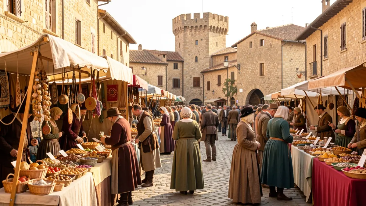 Generic image of a medieval market in Catalonia.