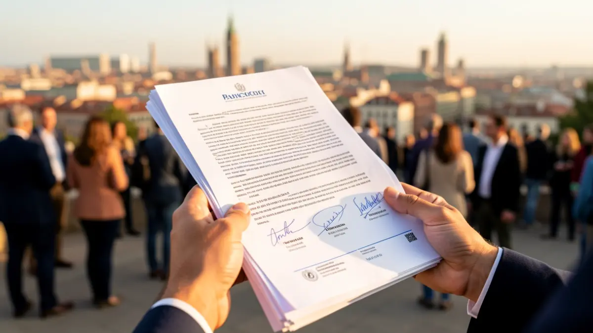Generic image of political endorsement documents with the Barcelona skyline in the background.