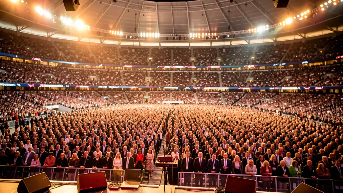 Imagen genérica de un gran estadio con público y un escenario.