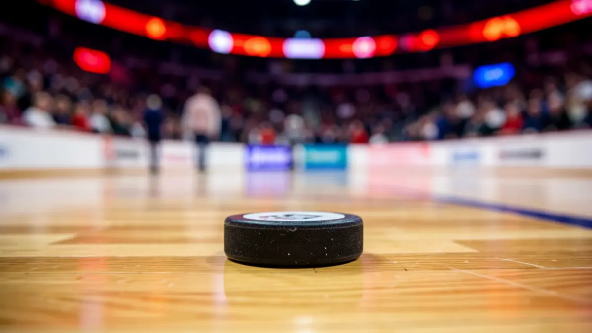 Imagen genérica de un disco de hockey patines sobre una pista deportiva.