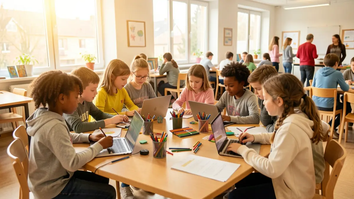 Nens i nenes participant en una hackató d'innovació social a Amposta.