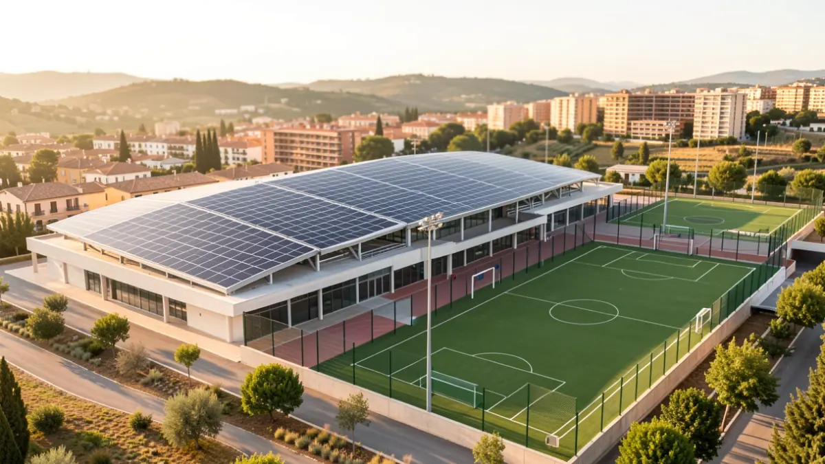 Generic image of a modern sports complex in Catalunya with sustainable facilities.