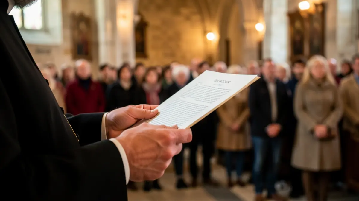 Imagen genérica de un documento religioso en las manos de un sacerdote.