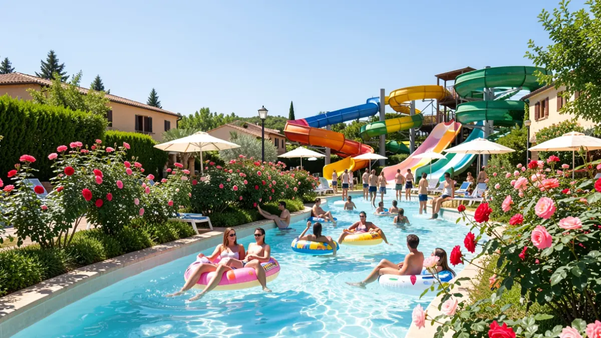 Generic image of a water park on the Costa Brava with slides and a lazy river.