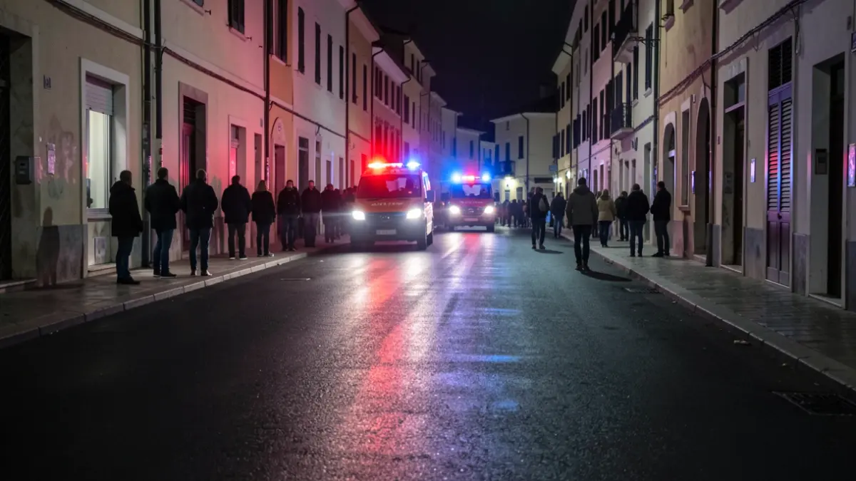 Imagen genérica de luces de emergencia reflejándose en asfalto mojado por la noche.