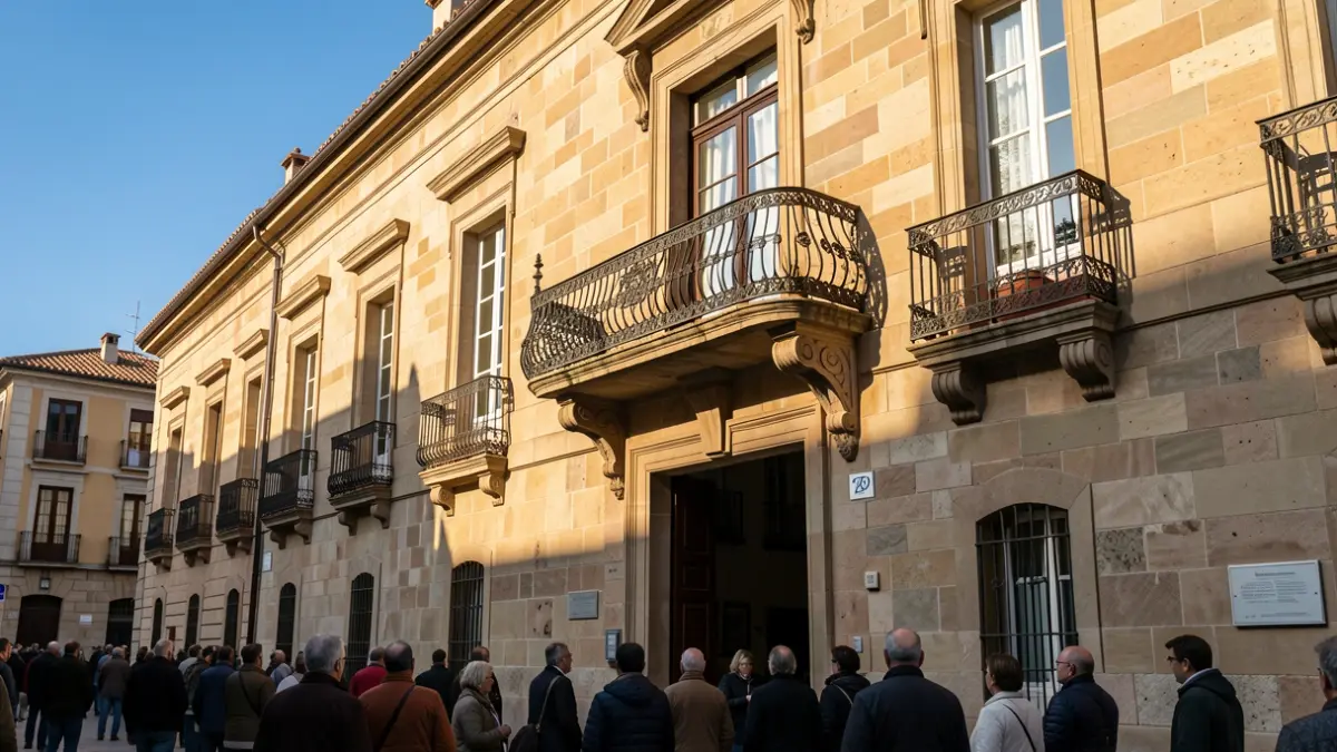 Imagen genérica de un ayuntamiento de Catalunya con balcón y luz cálida.