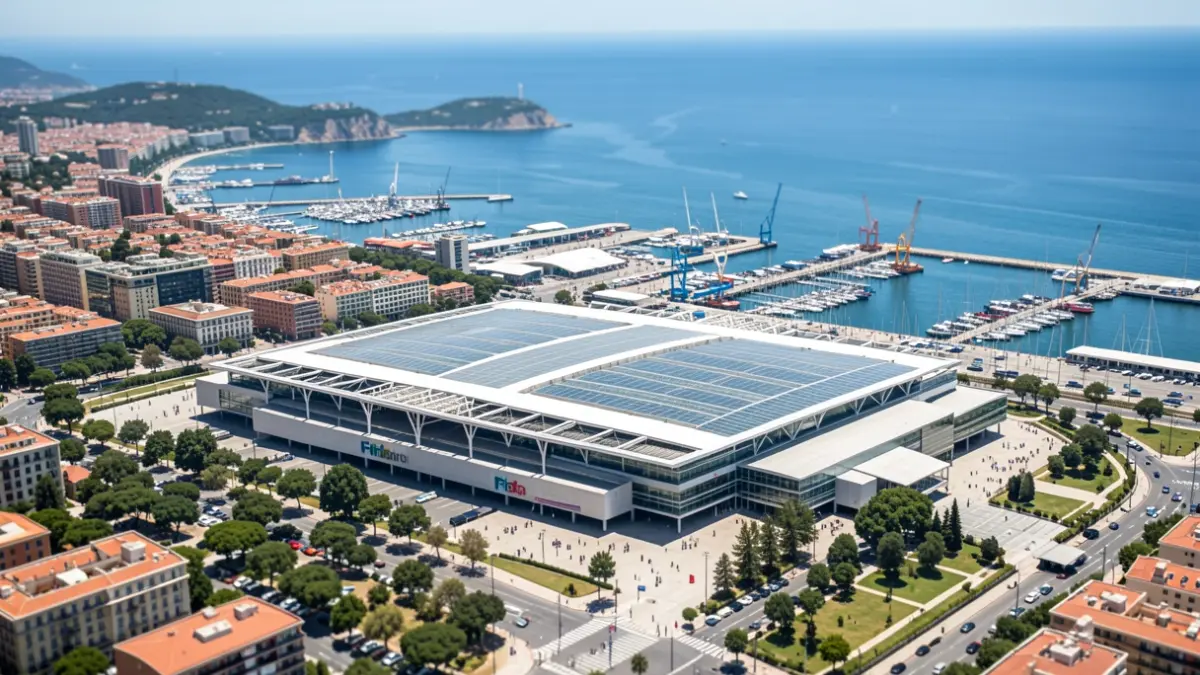 Vista aèria del recinte de Fira de Barcelona a Montjuïc.