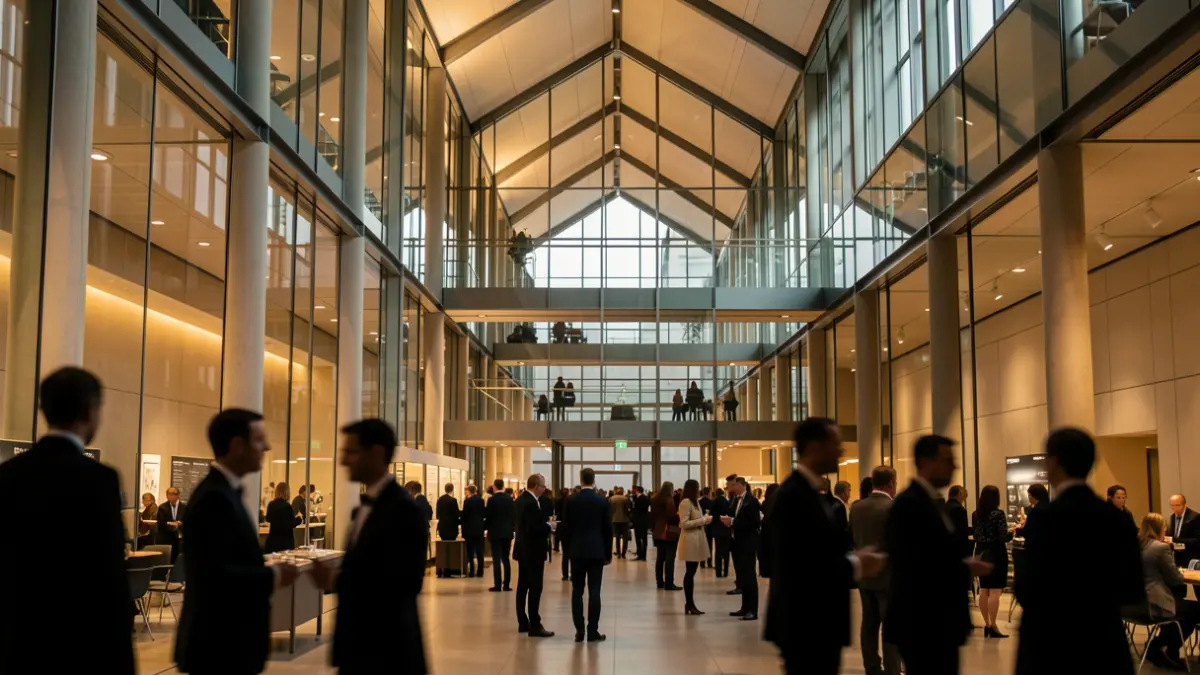 Vista interior del espacio donde se celebra el foro económico en Barcelona.